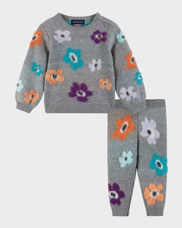 Girl's Floral Sweater & Pants Set, Size Newborn-24